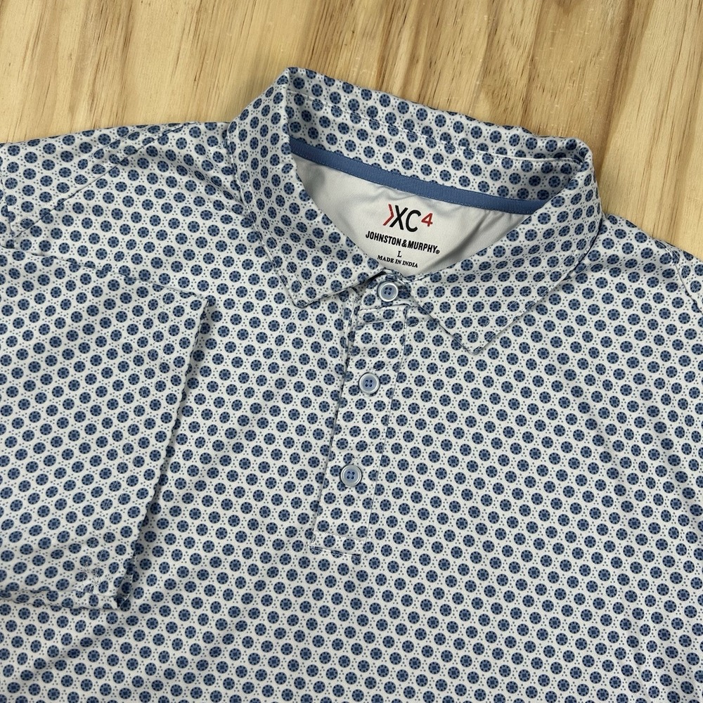 Johnston & Murphy XC4 Birdseye Polo Shirt Blue White Size Large Short Sleeve